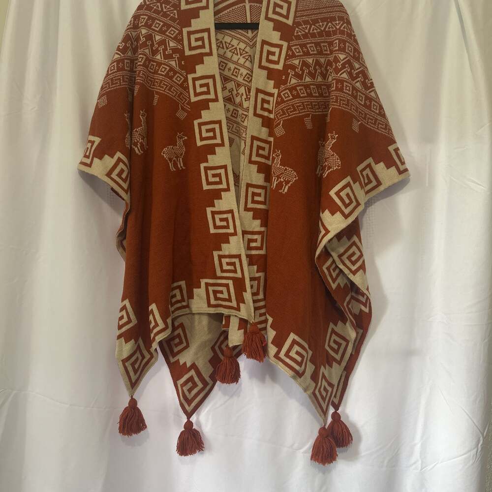 Alpaca Blend Geometric Pattern Striped Hooded Pon… - image 1